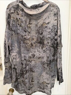 Pas de Calais Marble-Effect Long Sleeve Thin Knit Cotton Sweater Gray